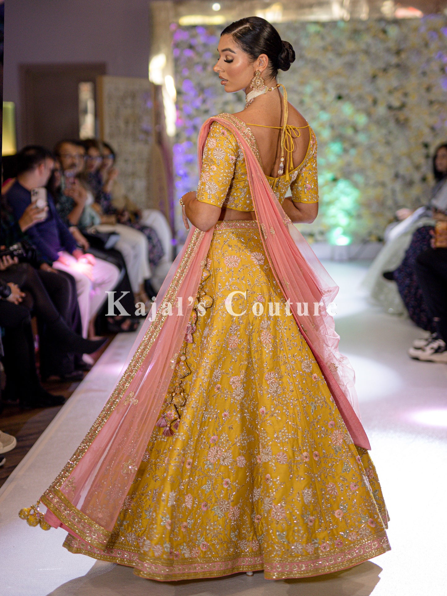 Yellow & Pink Floral Lehenga - Couture Collection