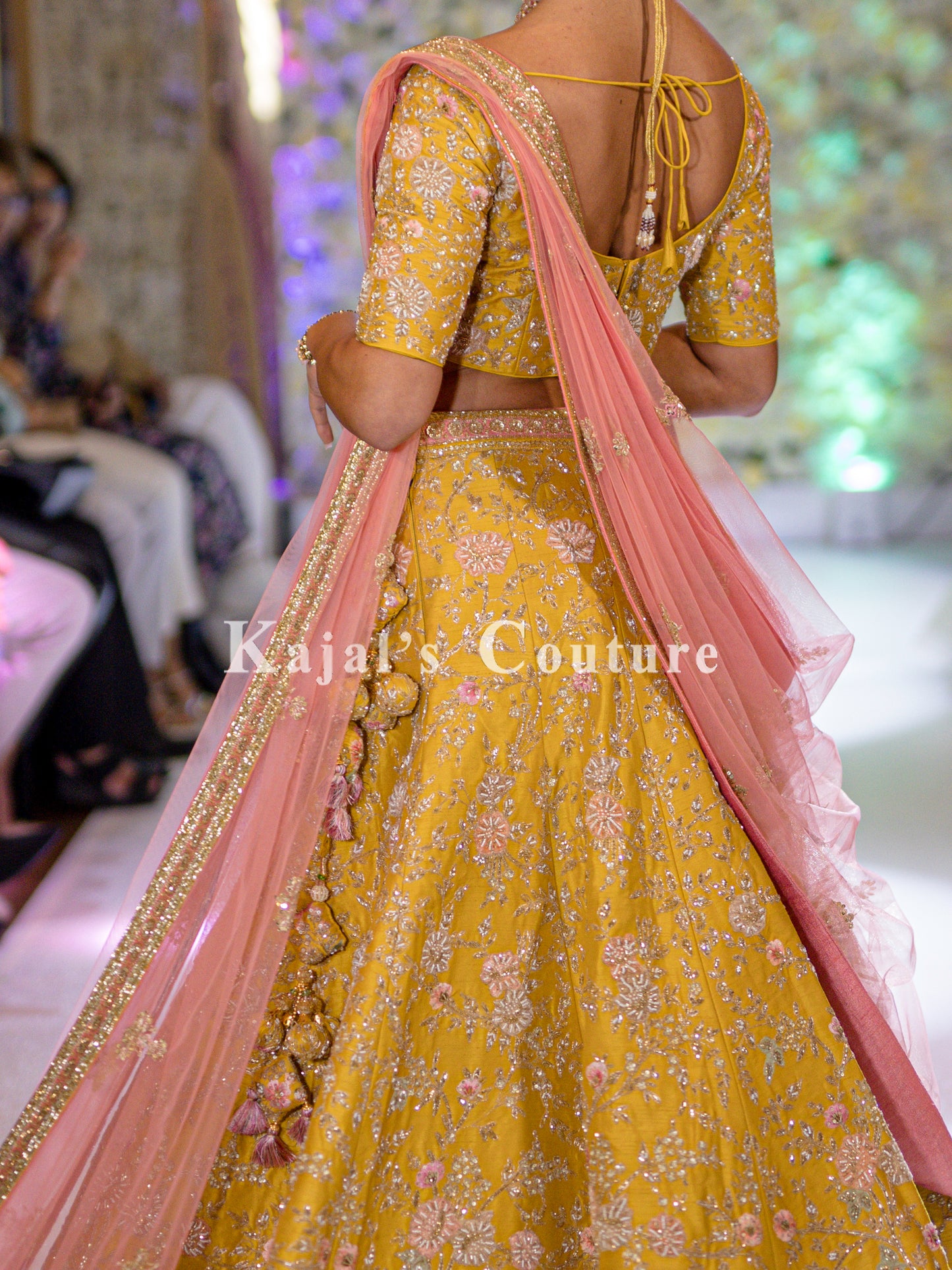 Yellow & Pink Floral Lehenga - Couture Collection
