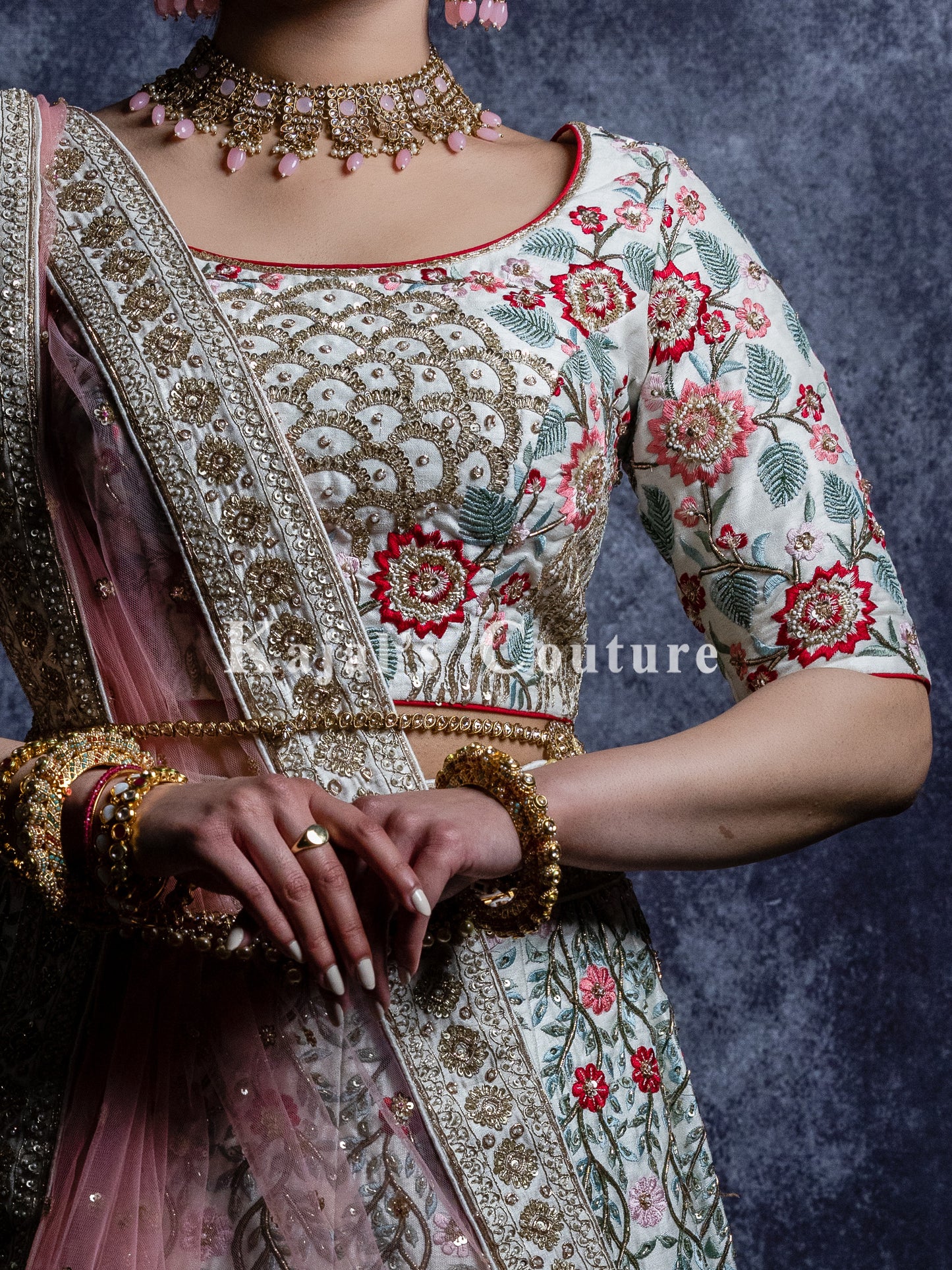 White Botanical Bridal Lehenga