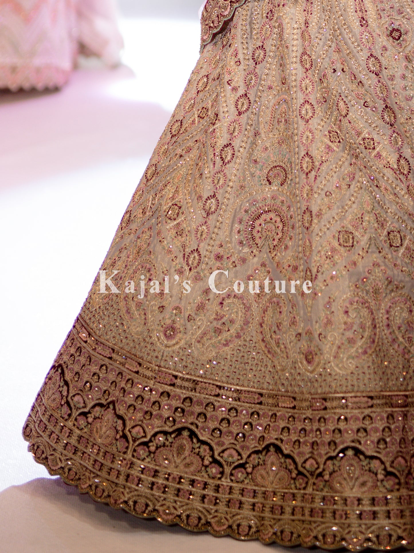 Taupe & Maroon Inricate Embroidery Lehenga