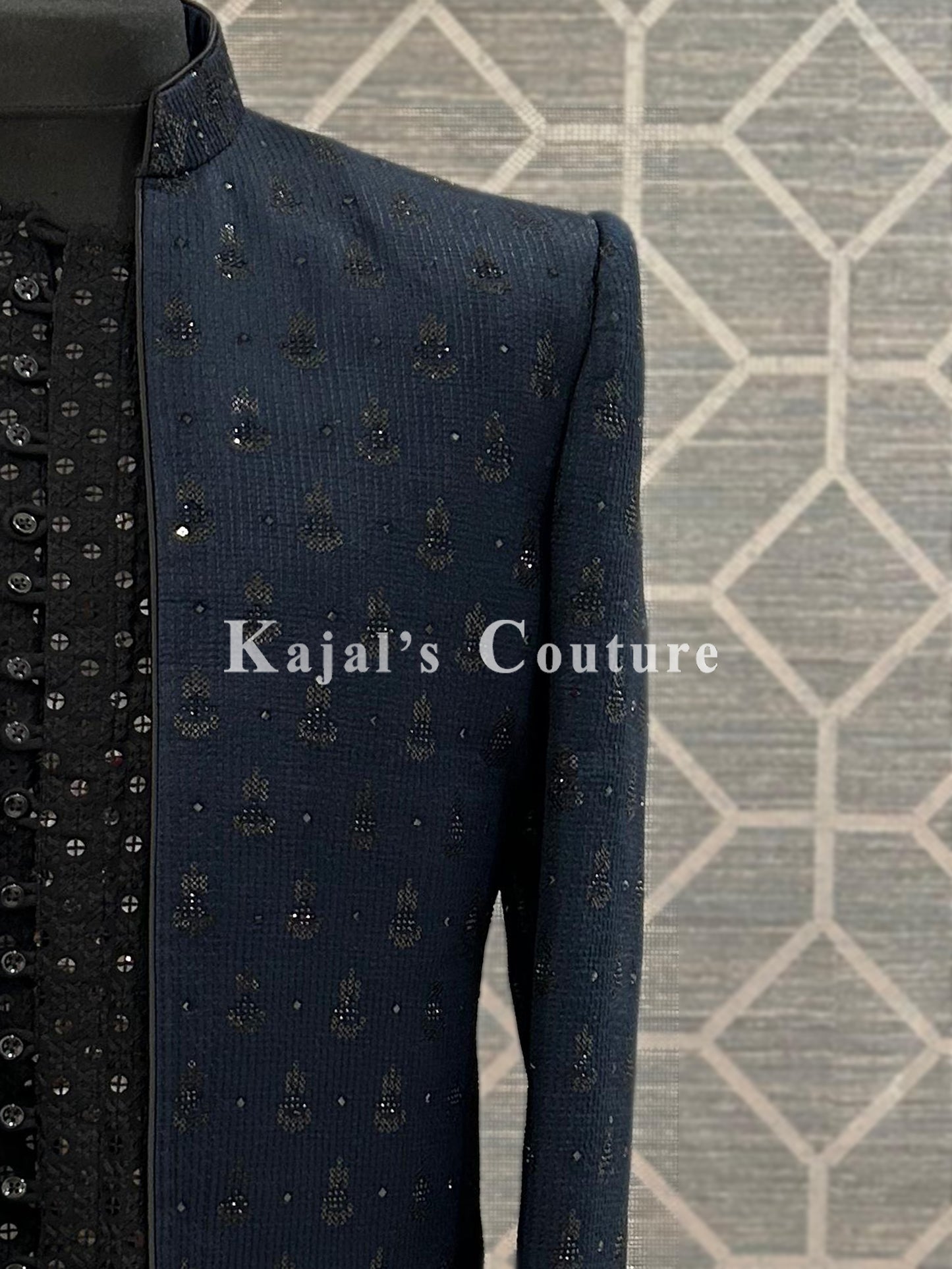 Indo Western Navy & Black Jacket & Kurta Set