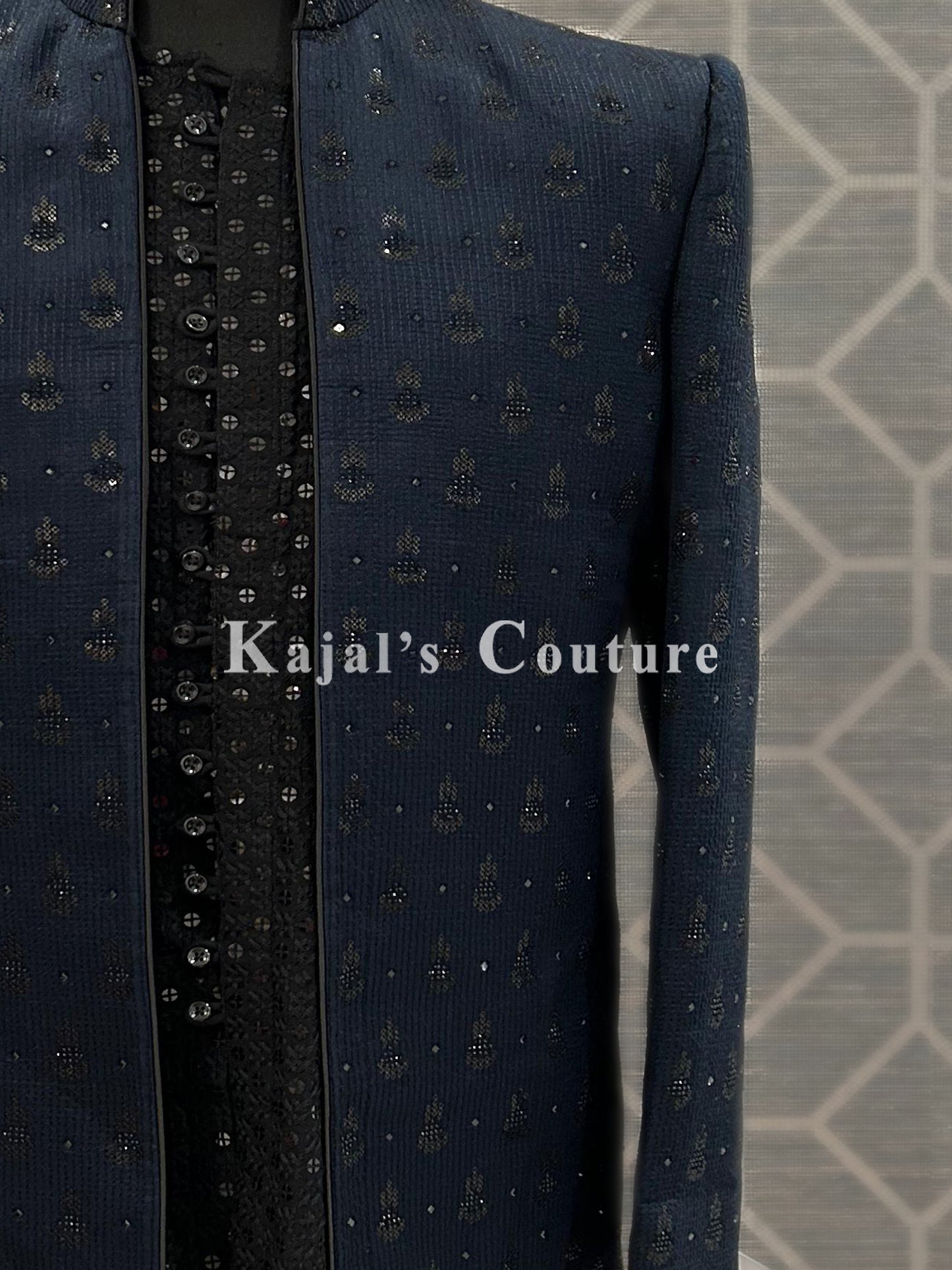 Indo Western Navy & Black Jacket & Kurta Set