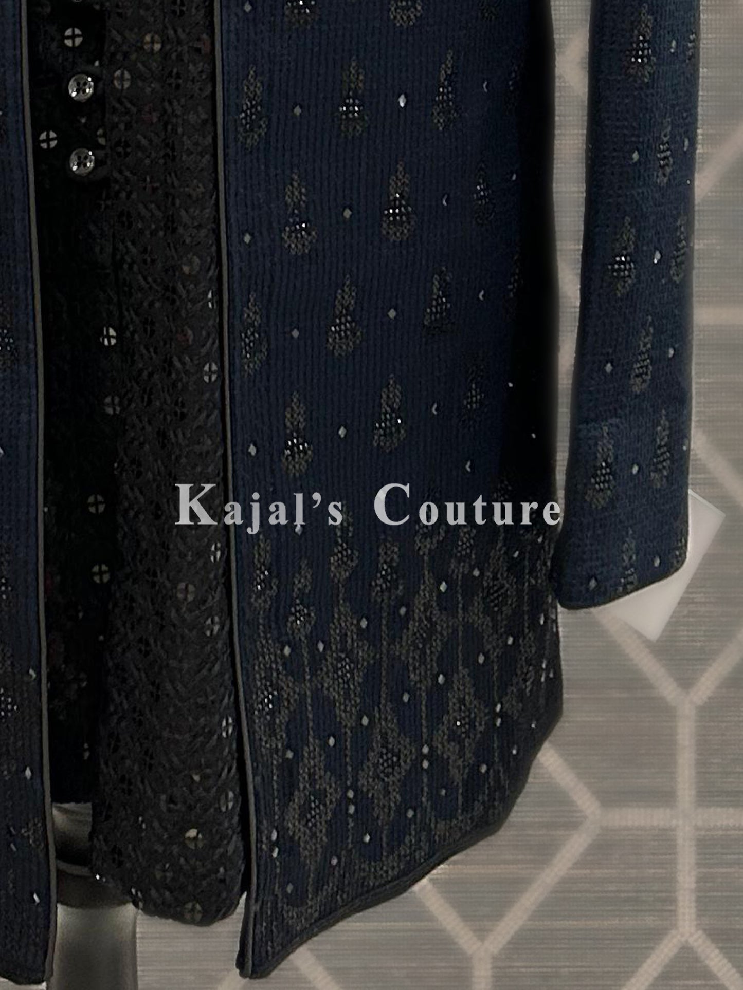 Indo Western Navy & Black Jacket & Kurta Set