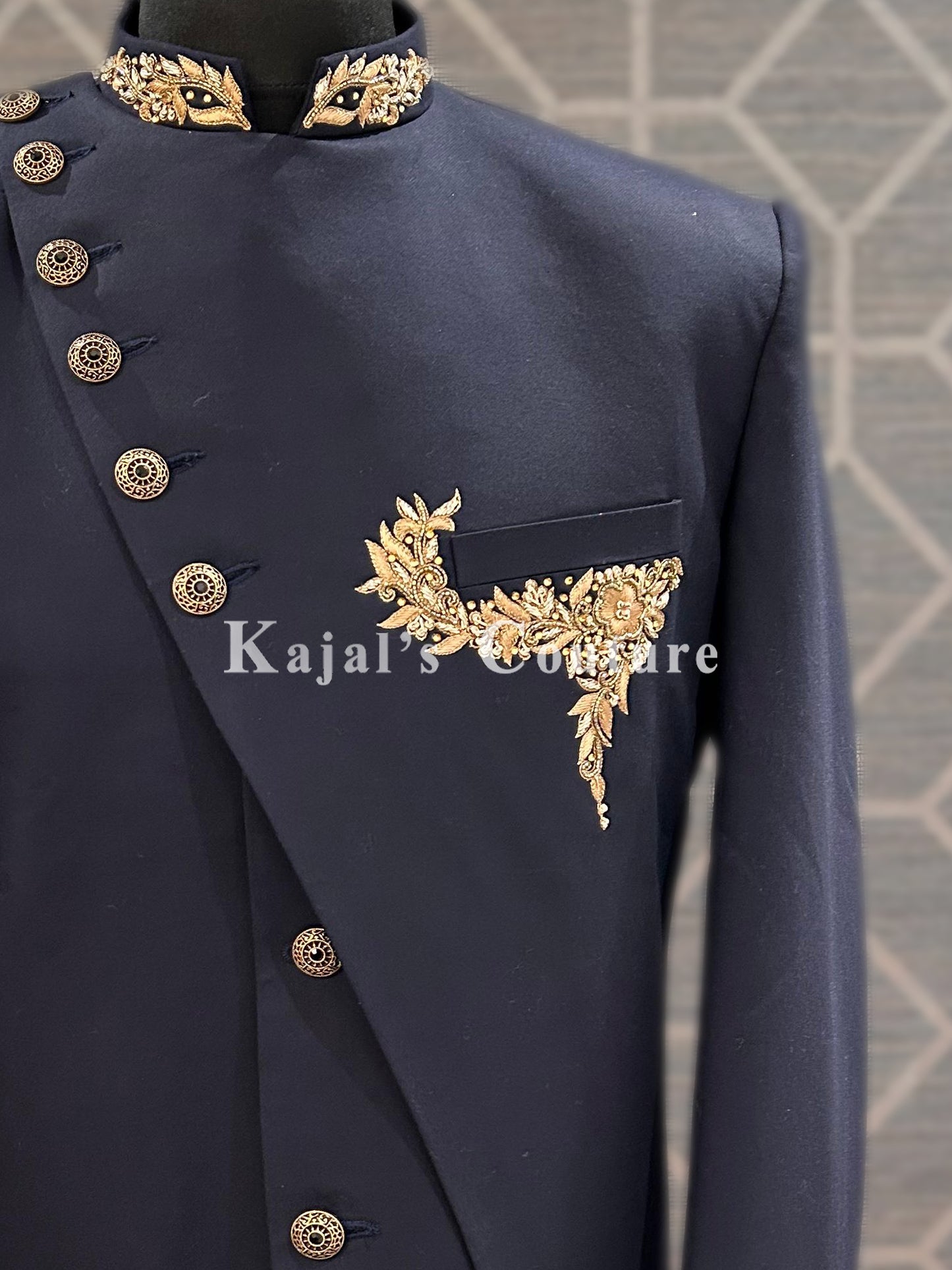 Navy Indo-Western Jacket with Embroidery