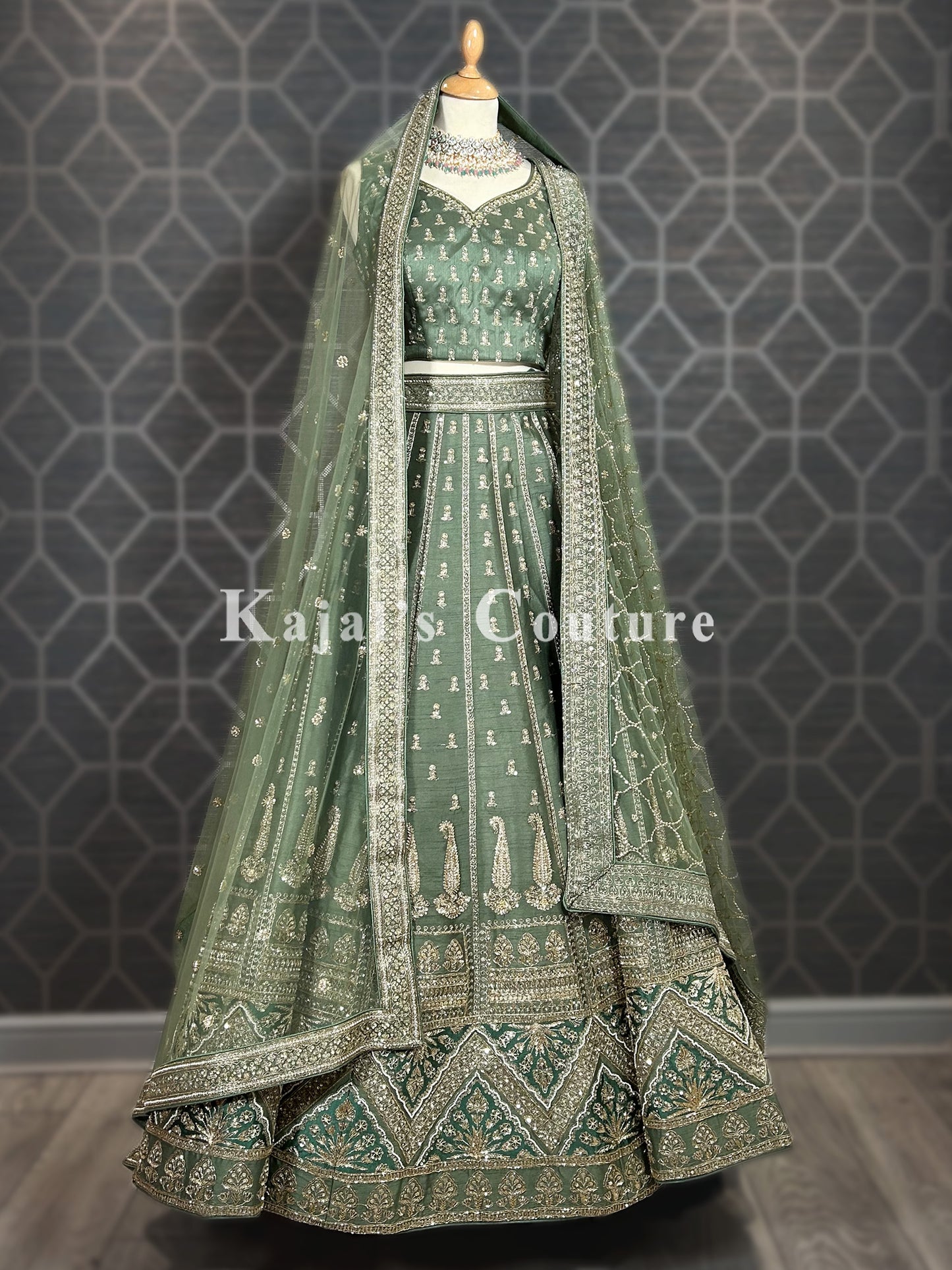 Sage Green Embroidered Lehenga - Couture Collection