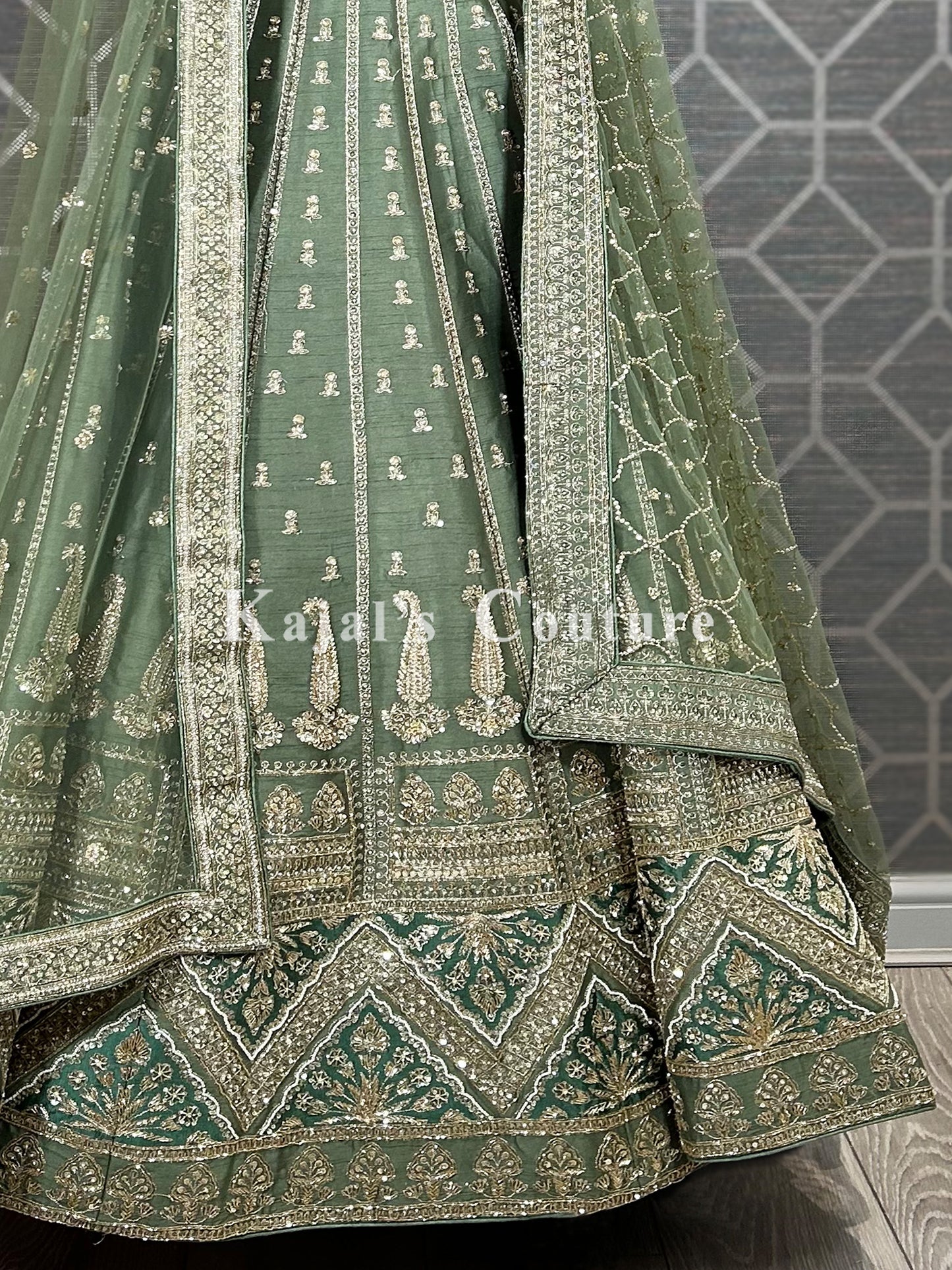 Sage Green Embroidered Lehenga - Couture Collection