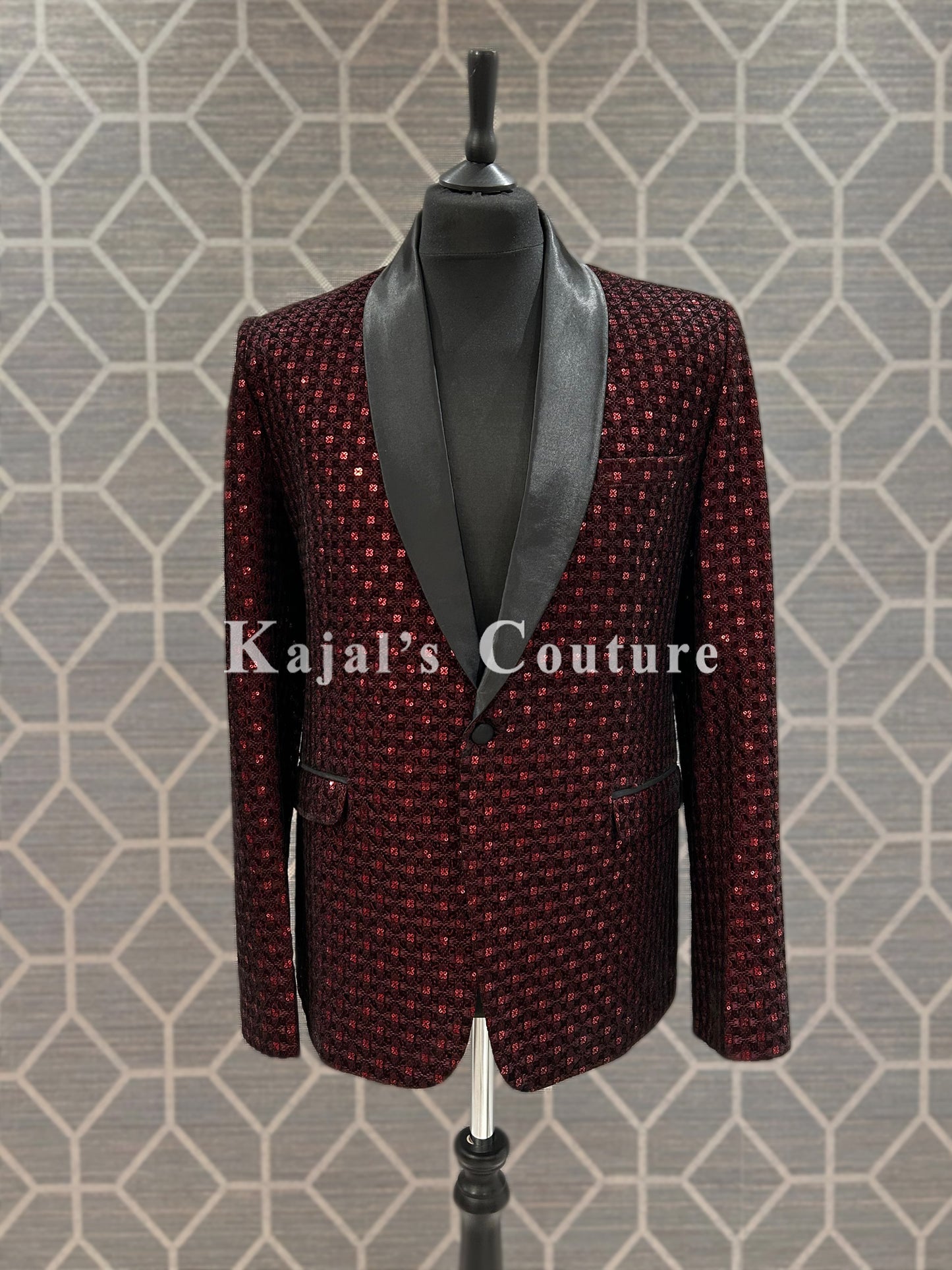 Deep Red Sequin Tux Blazer