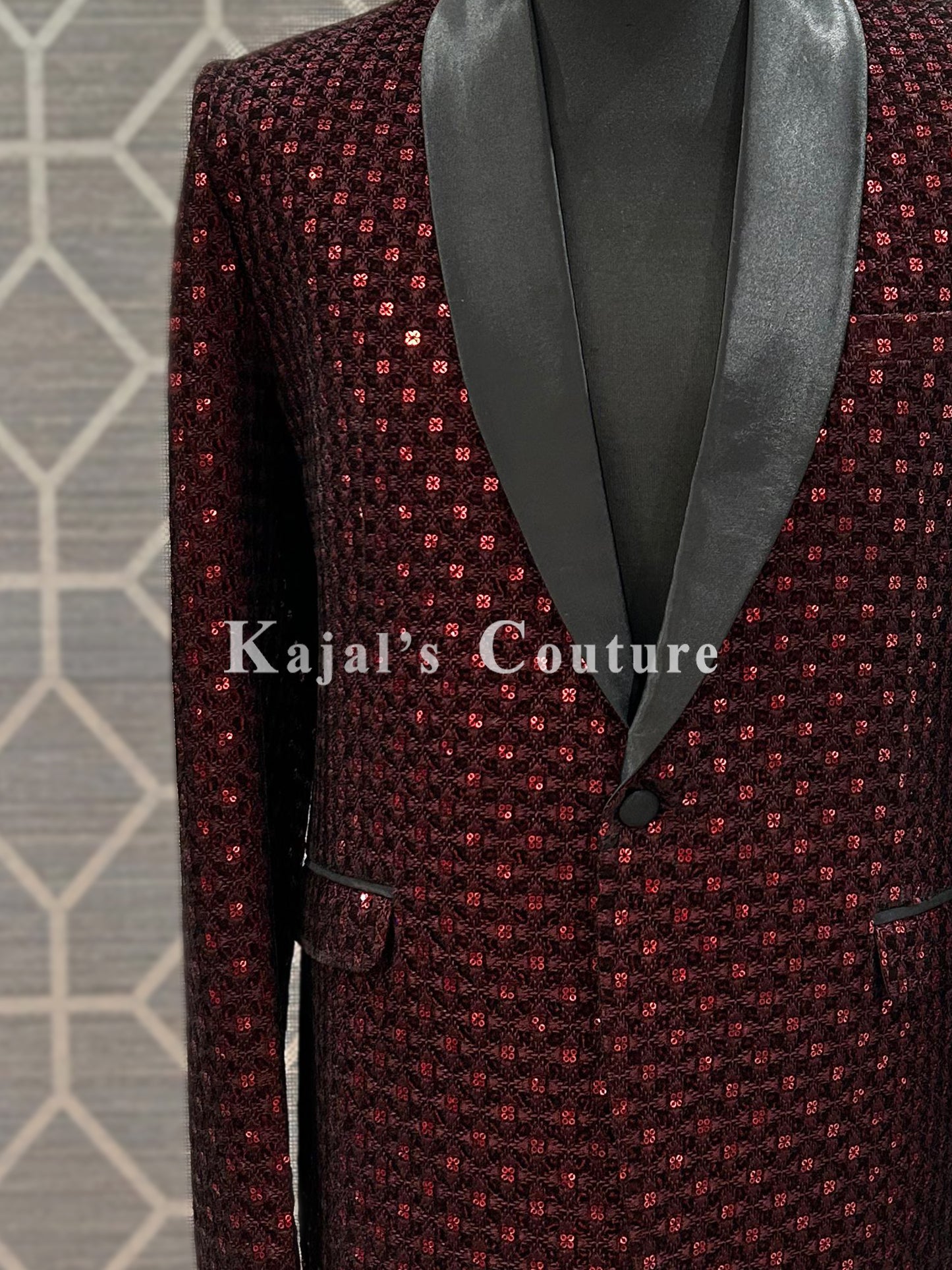 Deep Red Sequin Tux Blazer