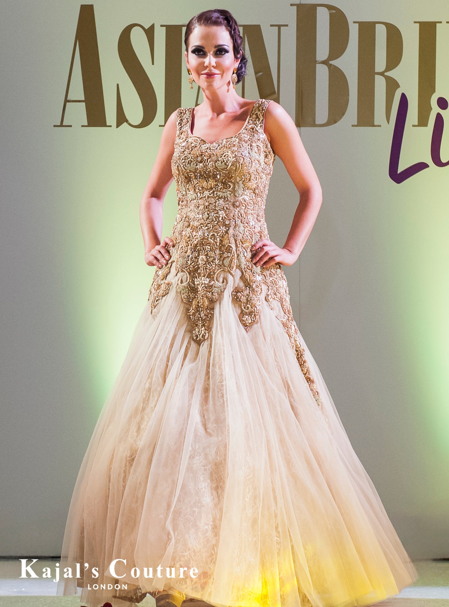 Gold Lace Gown with Embroidered Bodice