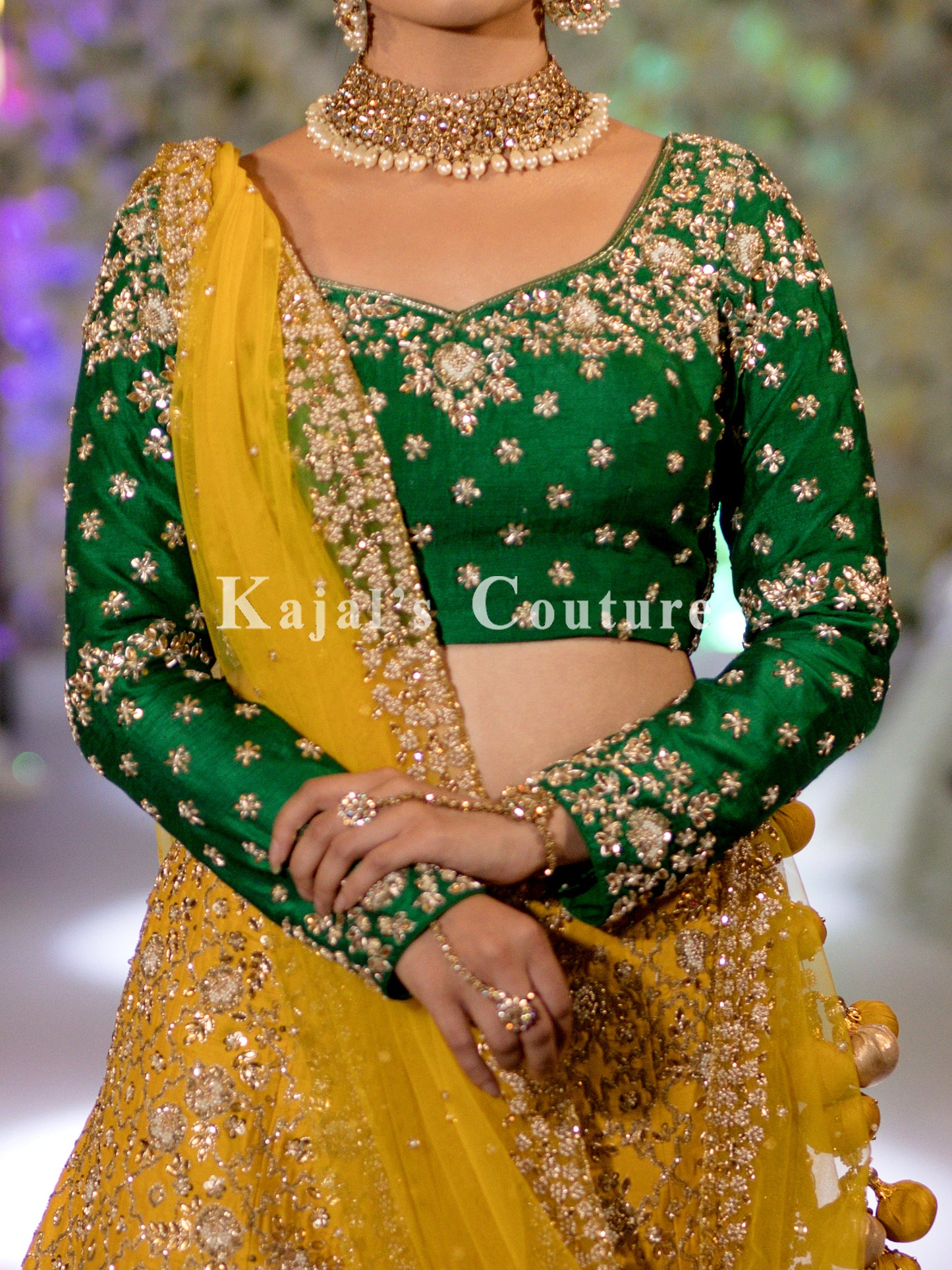 Yellow & Green Embroidered Lehenga - Couture Collection