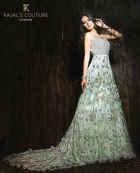 Mint Pearl Gown with Diamante Bodice