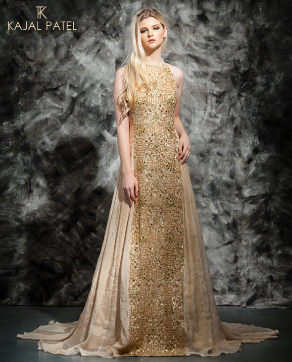 Gold Silk Halter Gown
