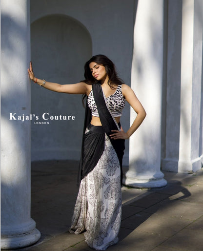 Black and white saree