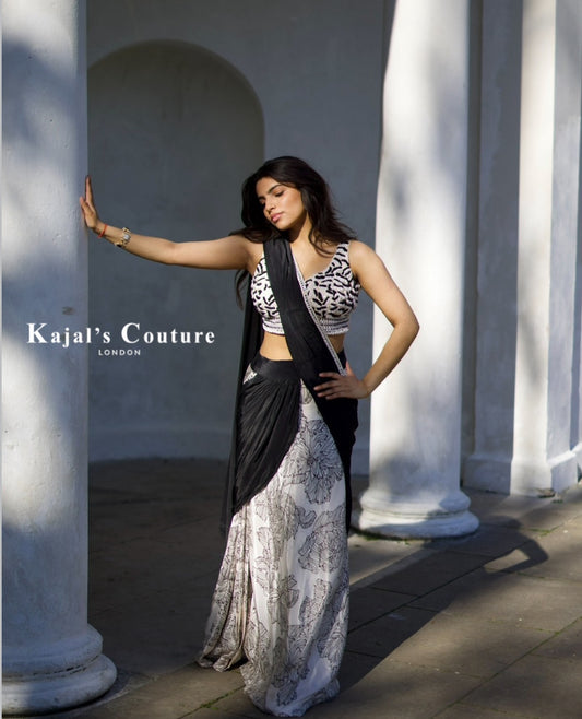 Black and white saree