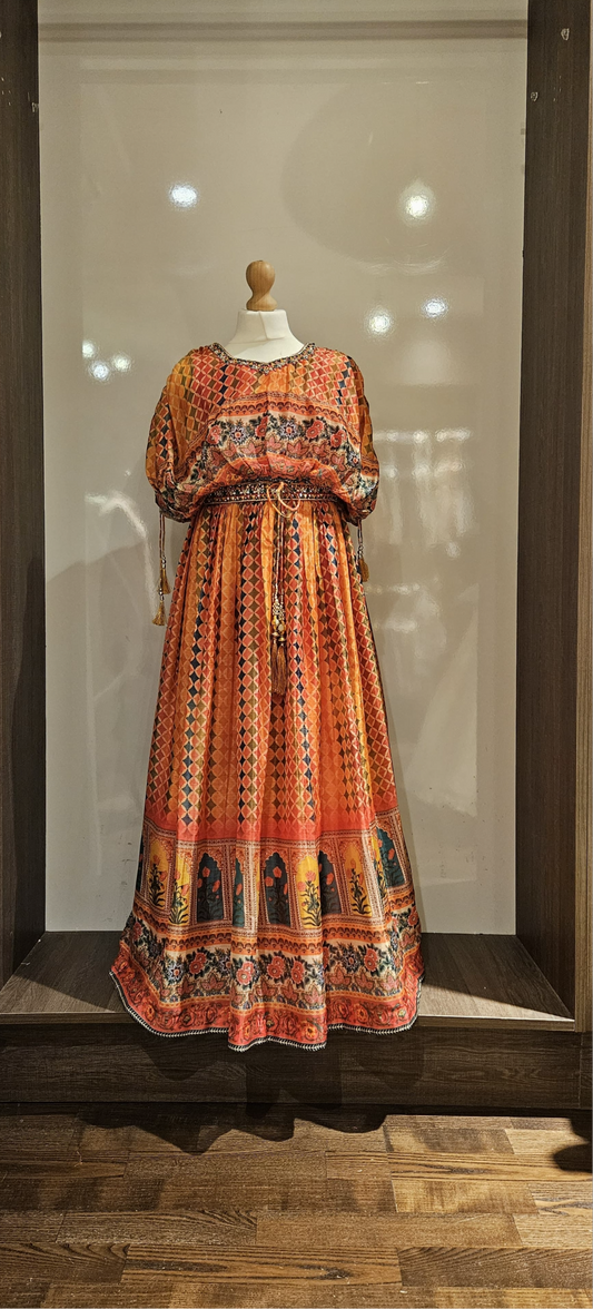 Orange printed lengha