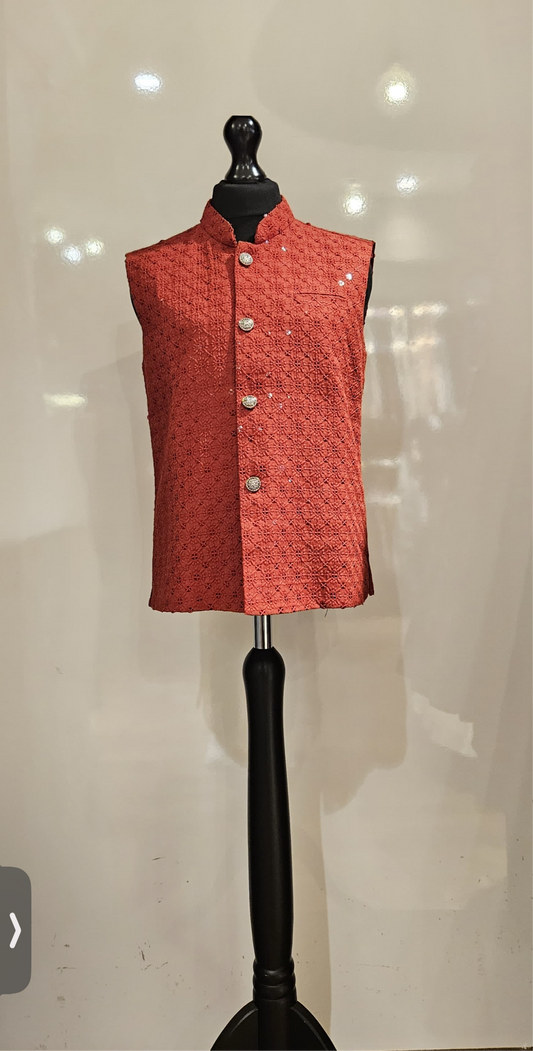Red sequin embroidered kurta