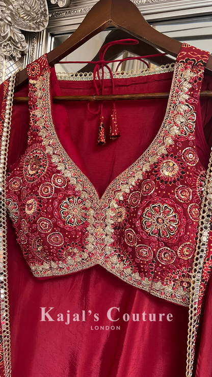 Red dhoti skirt cape set