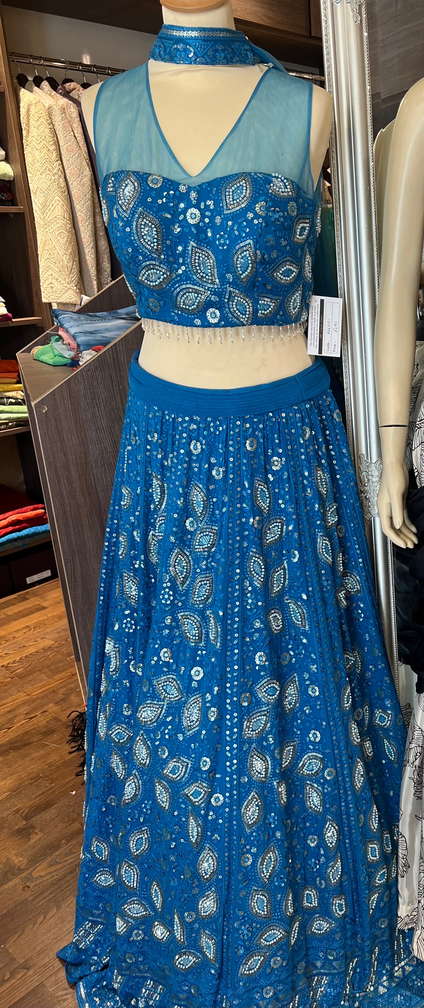 Blue lucknowi paisley lengha