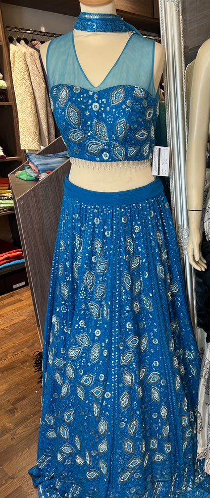 Blue lucknowi paisley lengha