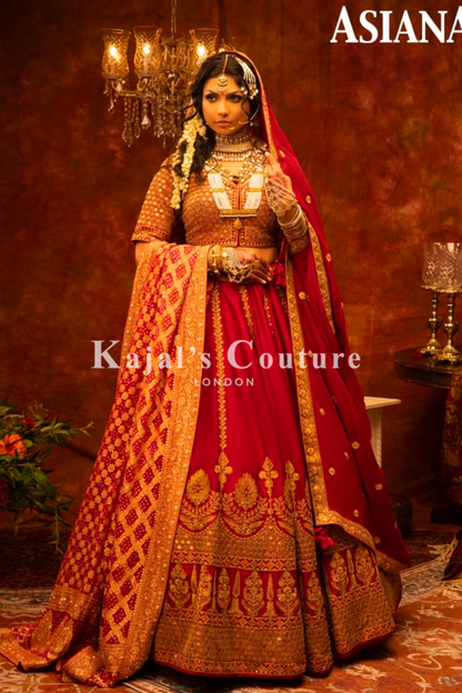 Classic Deep Red Antique Bridal Lehenga - Couture Collection