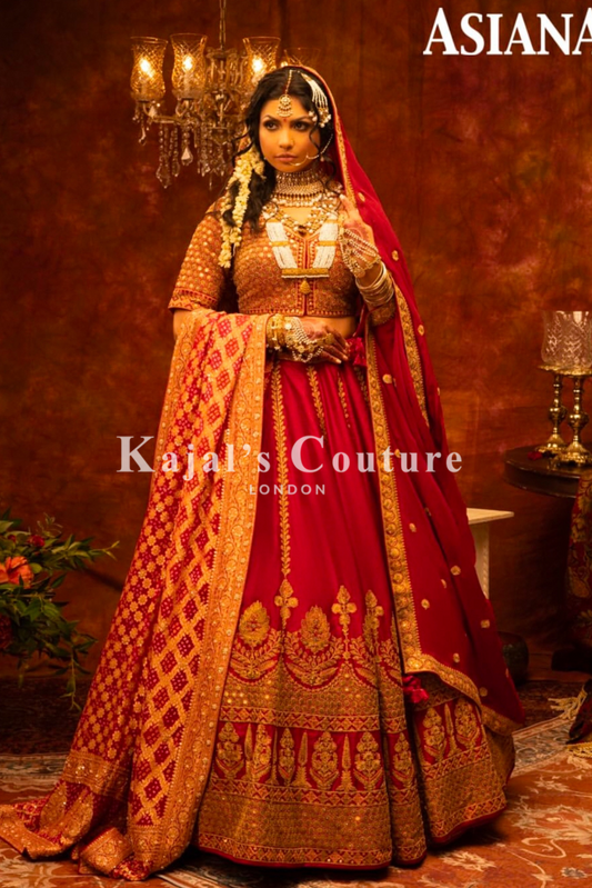 Classic Deep Red Antique Bridal Lehenga - Couture Collection