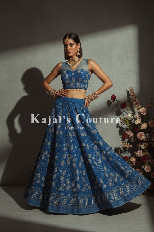 Blue lucknowi paisley lengha