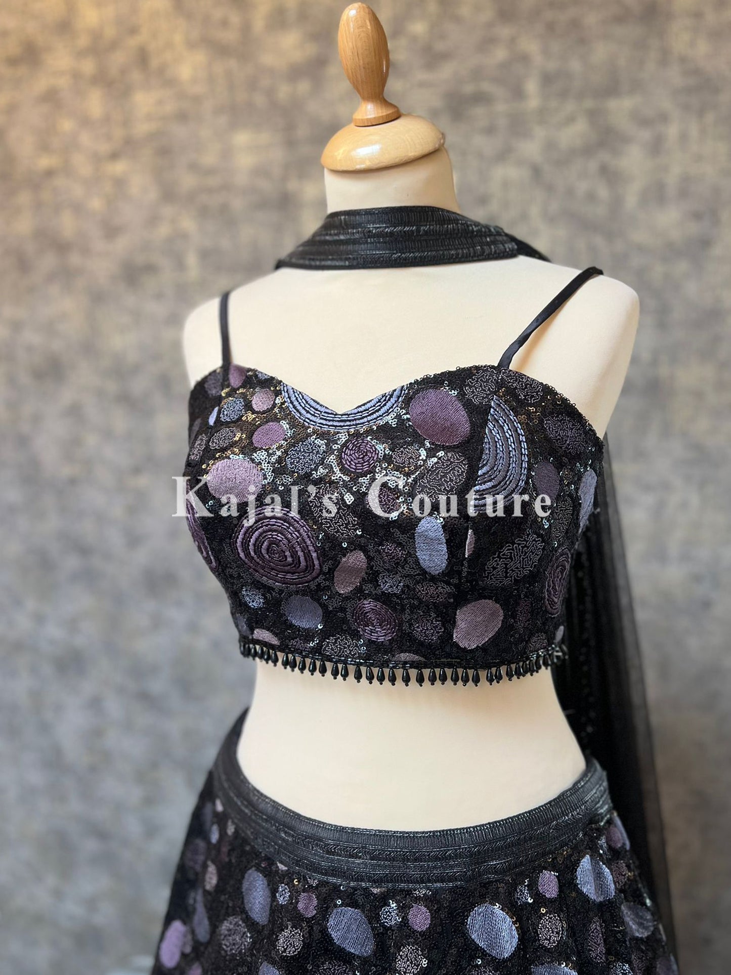 Black & Purple Circle Sequin Lehenga