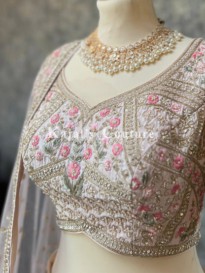 Blush Pink Floral Bridal Lehenga - Couture Collection