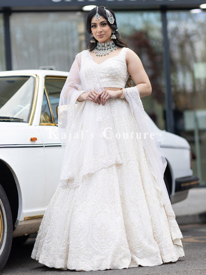 White Lace Embroidered Lehenga - Couture Collection