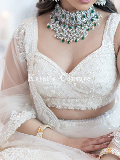 White Lace Embroidered Lehenga - Couture Collection