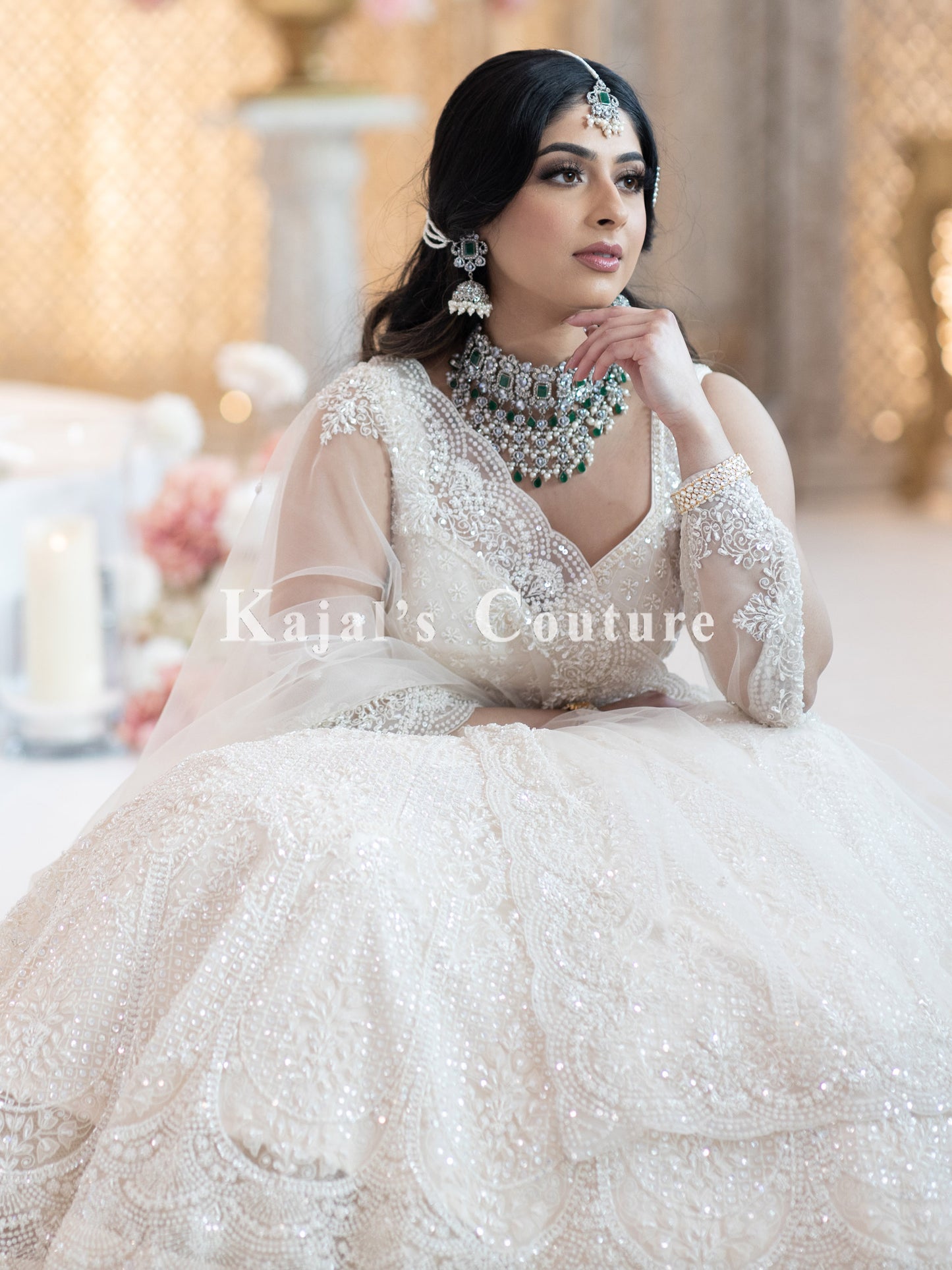 White Lace Embroidered Lehenga - Couture Collection