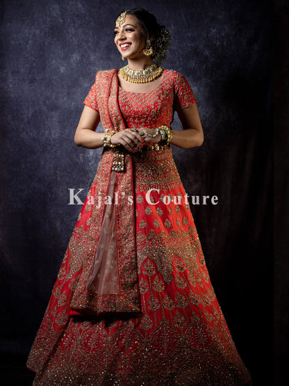 Vibrant Coral Lehenga - Couture Collection