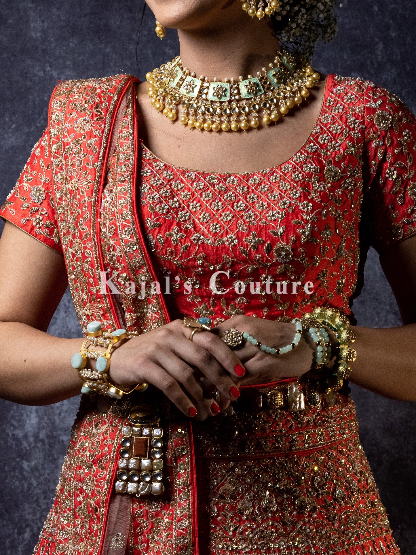 Vibrant Coral Lehenga - Couture Collection