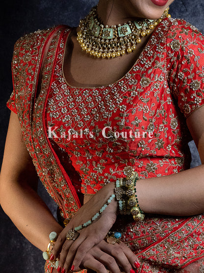 Vibrant Coral Lehenga - Couture Collection