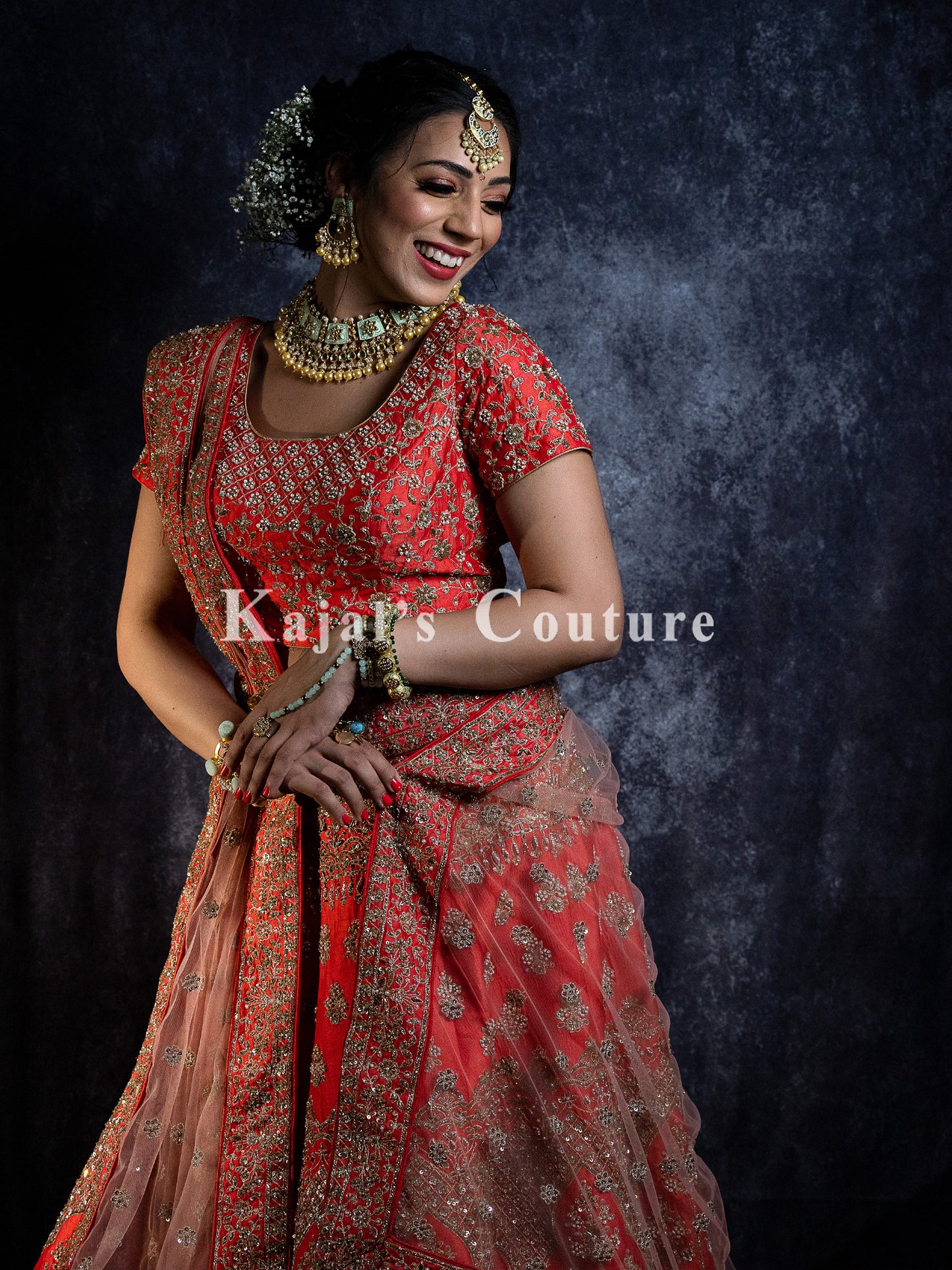 Vibrant Coral Lehenga - Couture Collection