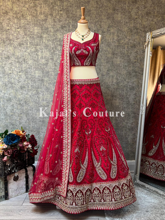 Deep Red Paisley Bridal Lehenga - Couture Collection