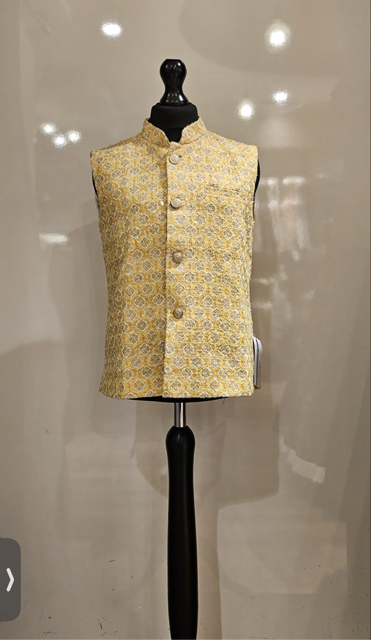 Yellow sequin embroidered waistcost