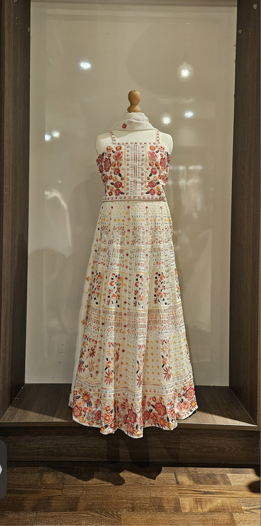 White floral lengha