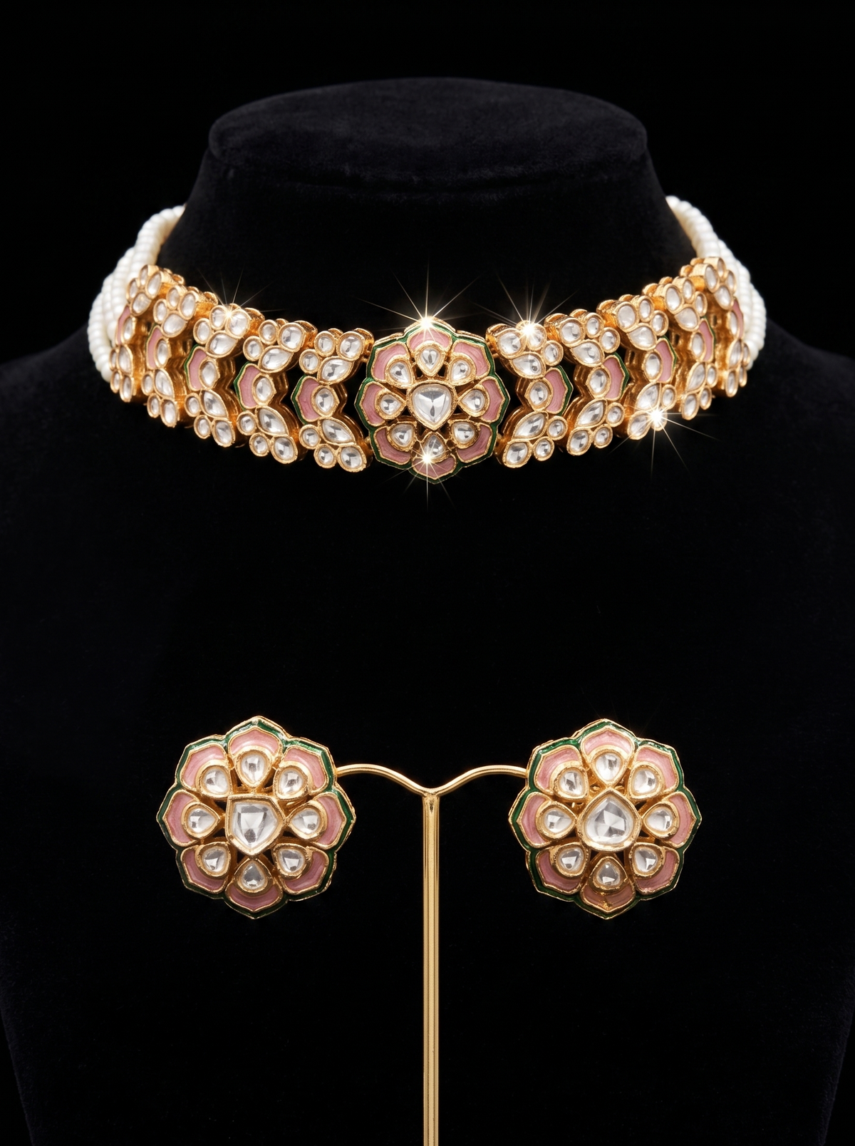 Floral Meenakari Choker and Stud Set