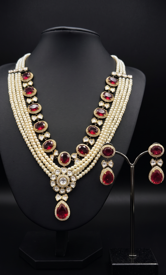 Pearl and Ruby Statement Necklace Set