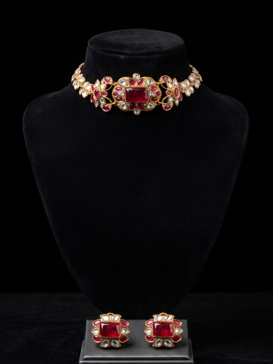 Ruby and Gold Floral Choker Set