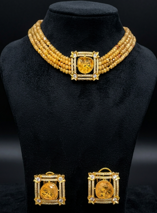 Amber-Toned Beaded Jewelry Set