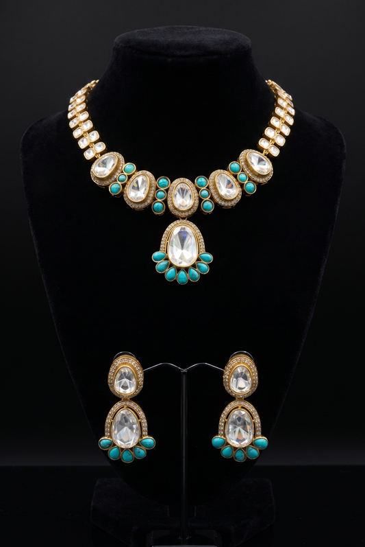 Turquoise and Polki Jewelry Set