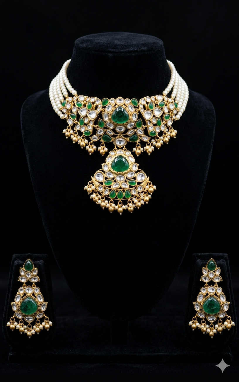 Emerald and Pearl Jewelry Set