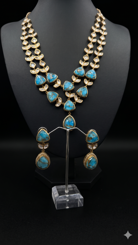 Bohemian Turquoise and Polki Gold Statement Set