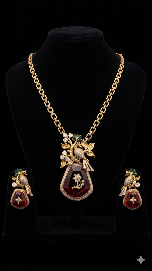 Red Stone Mayurvan Necklace