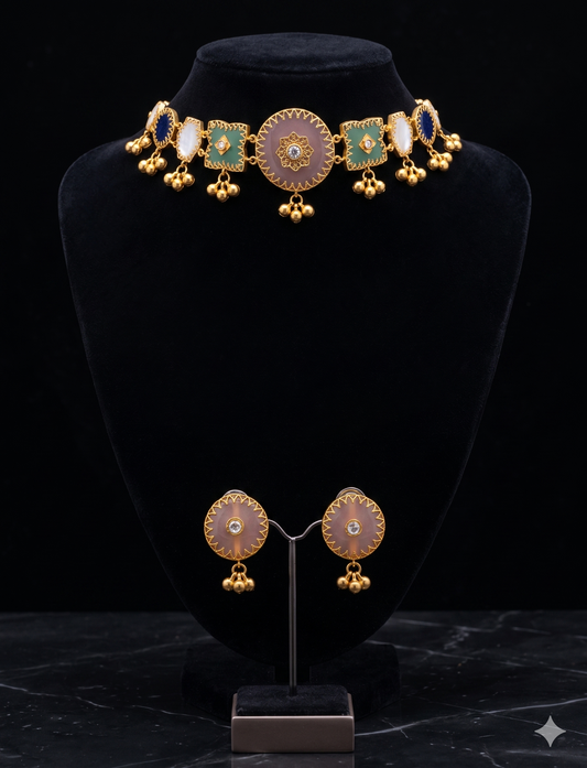 Gold Finish Kundan Choker Necklace
