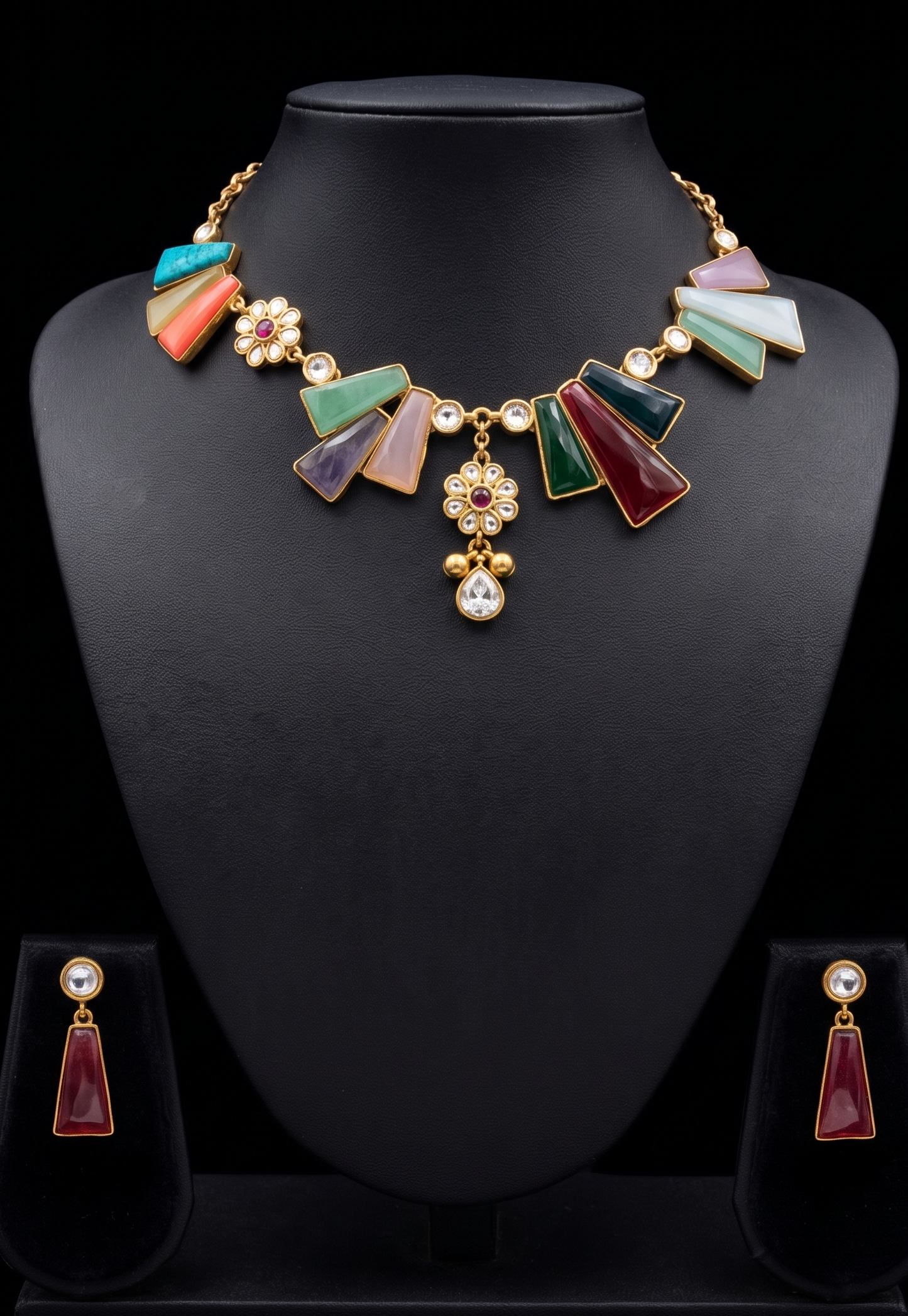 Multicolored Geometric Gemstone Jewelry Set