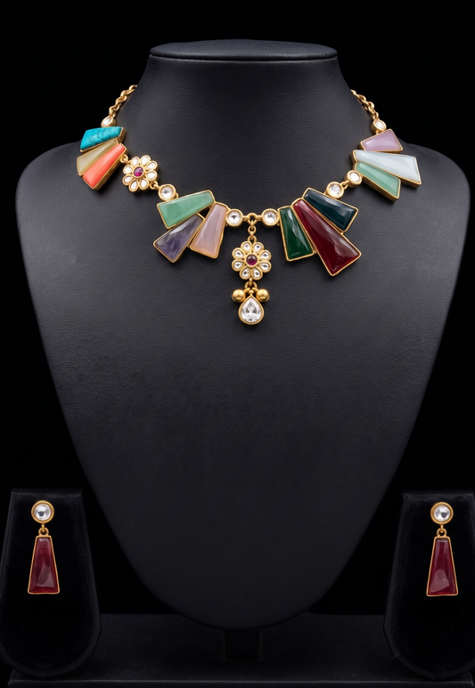 Multicolored Geometric Gemstone Jewelry Set