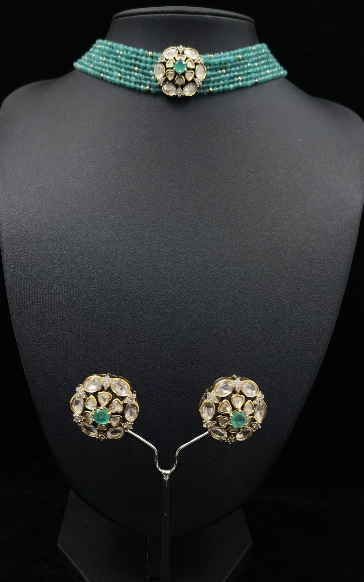 Green Bead and Floral Jewelry Set